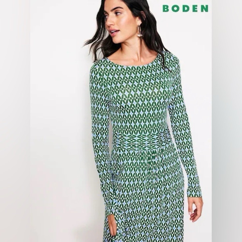 Boden Amelie Green‎ Long Sleeve Knit Midi Dress Size 12R